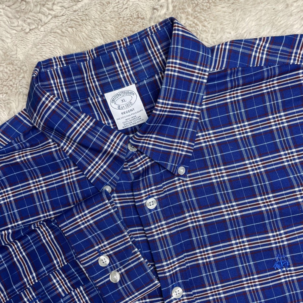 Brooks Brothers Regent Non-Iron Supima Cotton Plaid Shirt XL Blue Burgundy